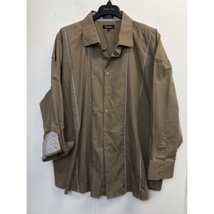 Damante Men's‎ 4XL Long Sleeve Turn Cuff Dress Shirt Brown Plaid Stripe